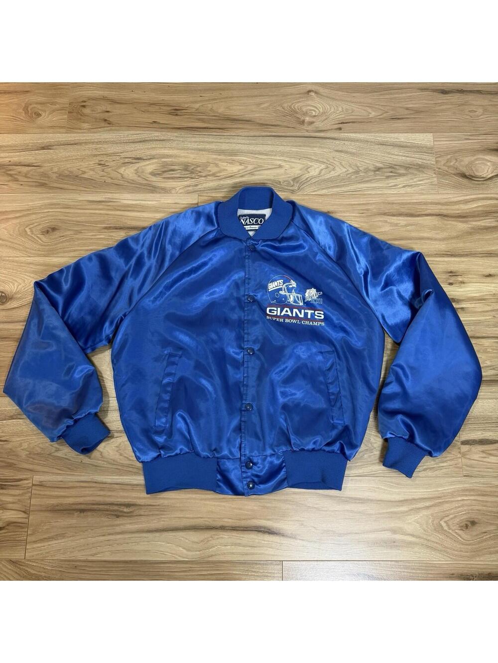 Vintage 1987 NY Giants Super Bowl XXI Nasco Satin Bomber Jacket Size M